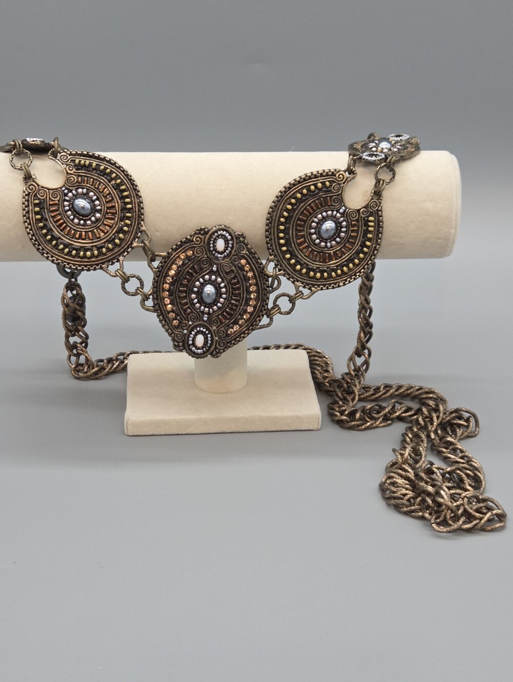 Chico’s  Medallion Chain Belt Antiqued Gold Tone Boho